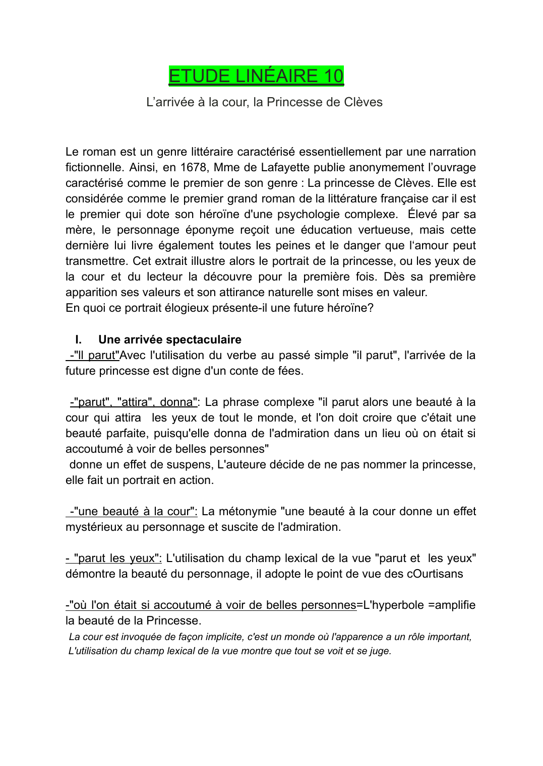 Prévisualisation du document ETUDE LINÉAIRE: L’arrivée à la cour, la Princesse de Clèves