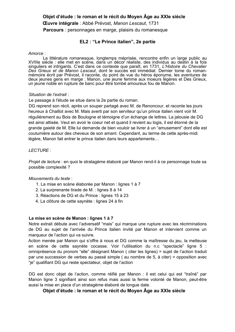Prévisualisation du document Etude Linéaire Manon Lescaut, Prince Italien