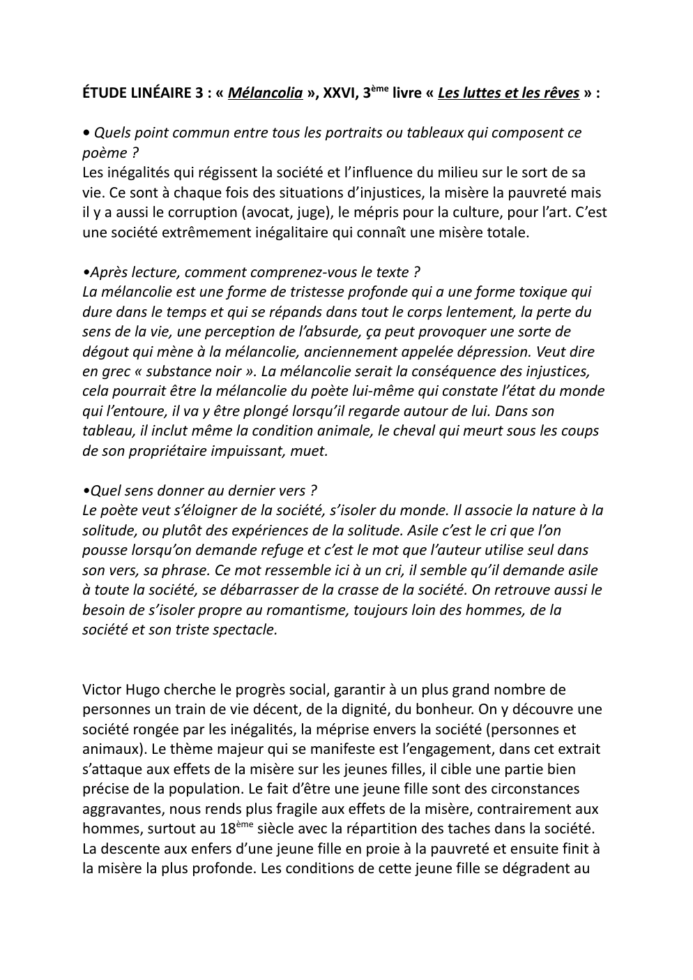Prévisualisation du document ETUDE LINEAIRE MELANCHOLIA VICTOR HUGO