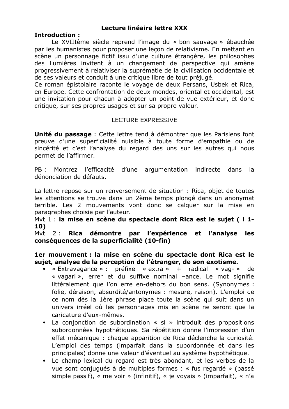 Prévisualisation du document étude linéaire Montesquieu Lecture linéaire lettre XXX