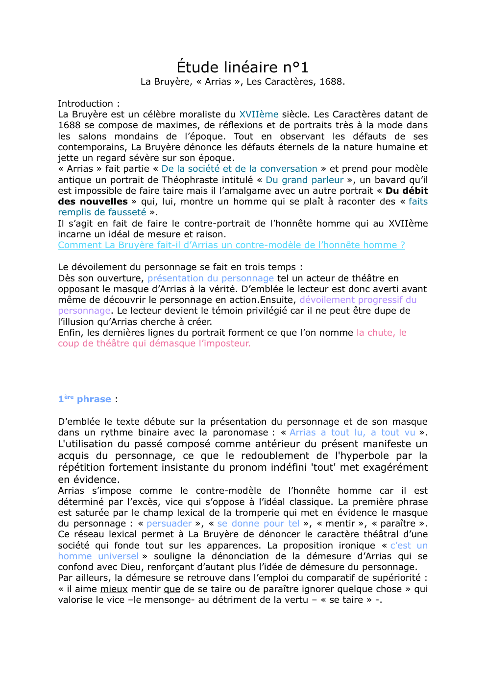 Prévisualisation du document Étude linéaire n°1  La Bruyère, « Arrias », Les Caractères, 1688.