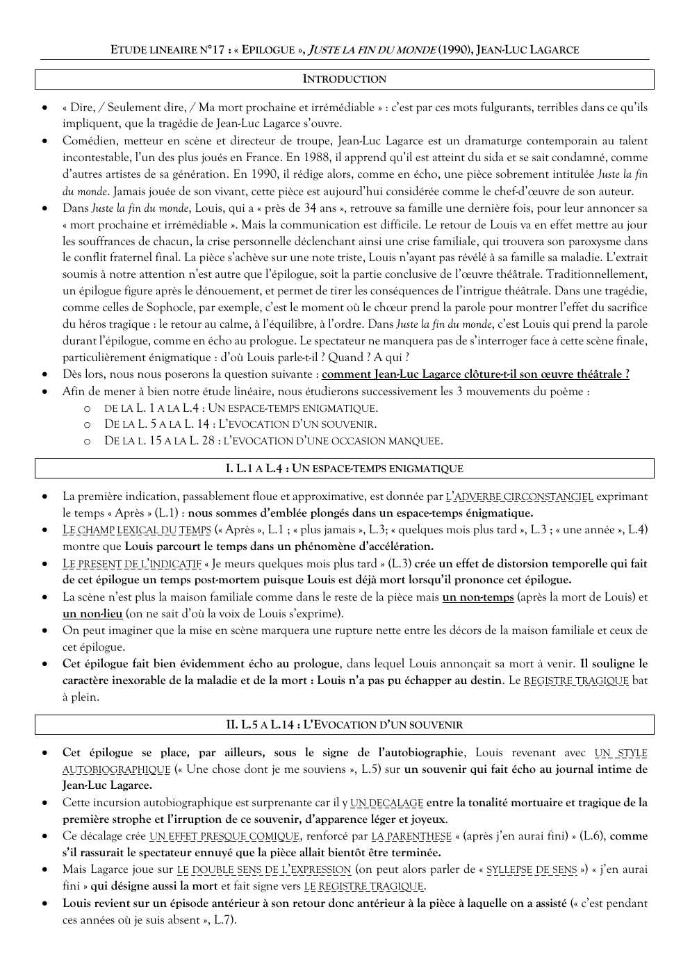 Prévisualisation du document ETUDE LINEAIRE N°17 : « EPILOGUE », JUSTE LA FIN DU MONDE (1990), JEAN-LUC LAGARCE INTRODUCTION