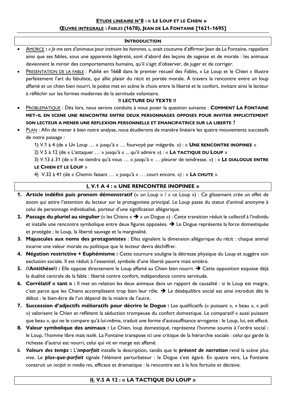 Prévisualisation du document ETUDE LINEAIRE N°8 : « LE LOUP ET LE CHIEN » ŒUVRE INTEGRALE : FABLES (1678), JEAN DE LA FONTAINE [1621-1695]