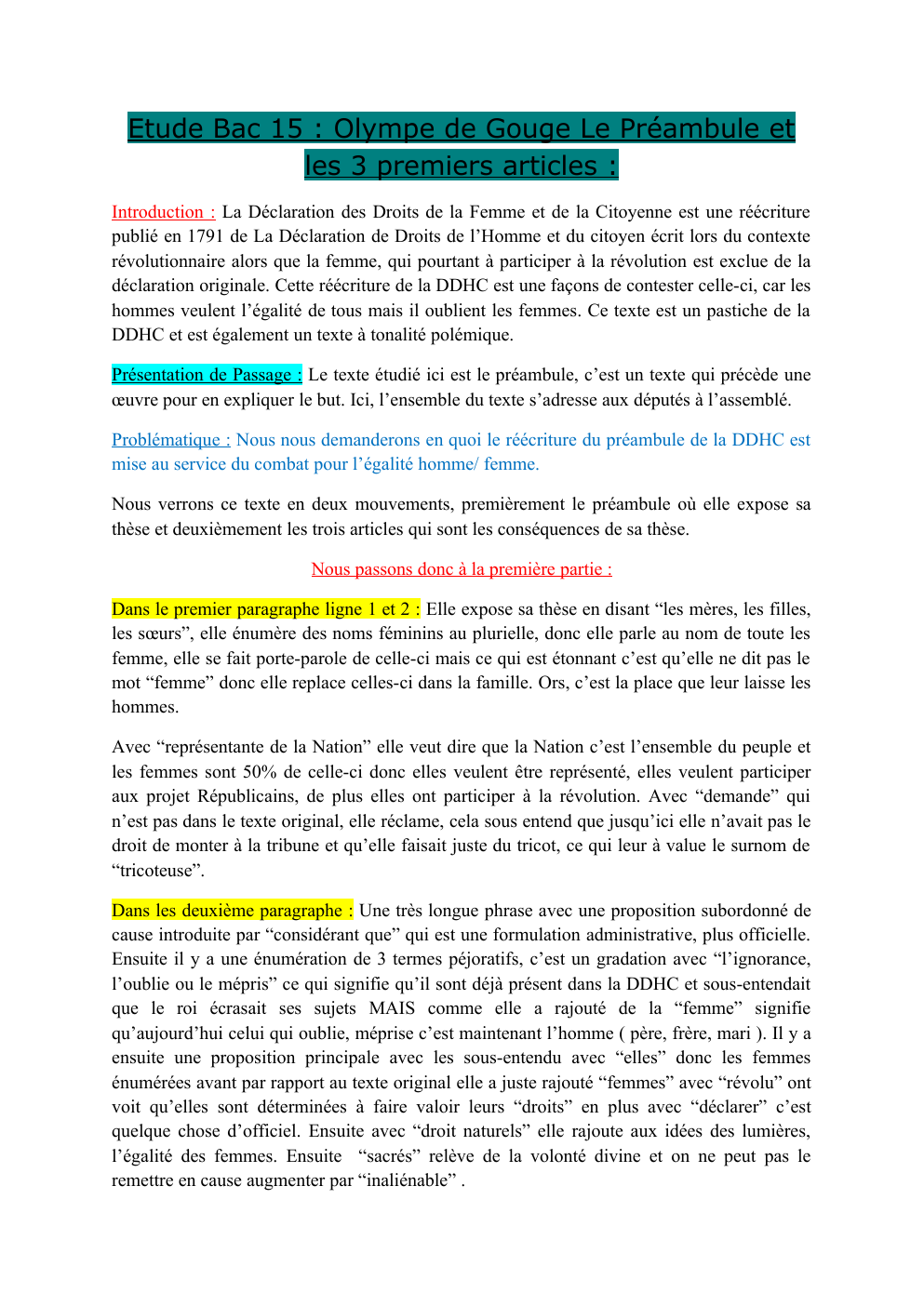 Prévisualisation du document Etude Linéaire Olympe de Gouge le Préambule