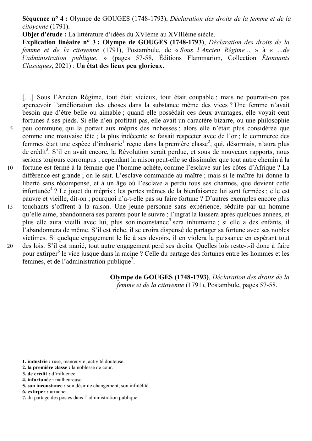 Prévisualisation du document etude linéaire Olympe de gouges: Postambule, de « Sous l’Ancien Régime… » à « …de l’administration publique. »