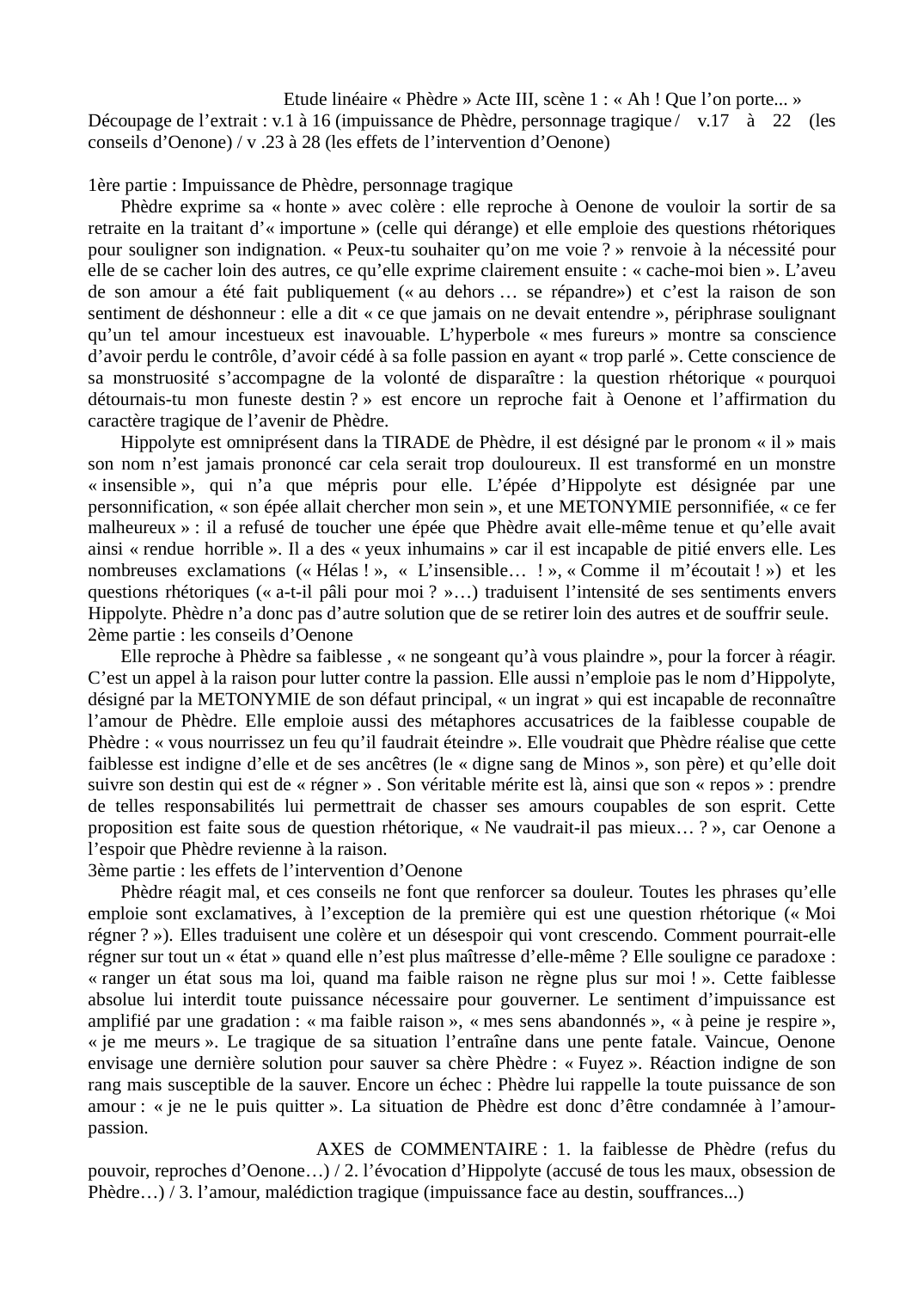 Prévisualisation du document Etude linéaire « Phèdre » Acte III, scène 1