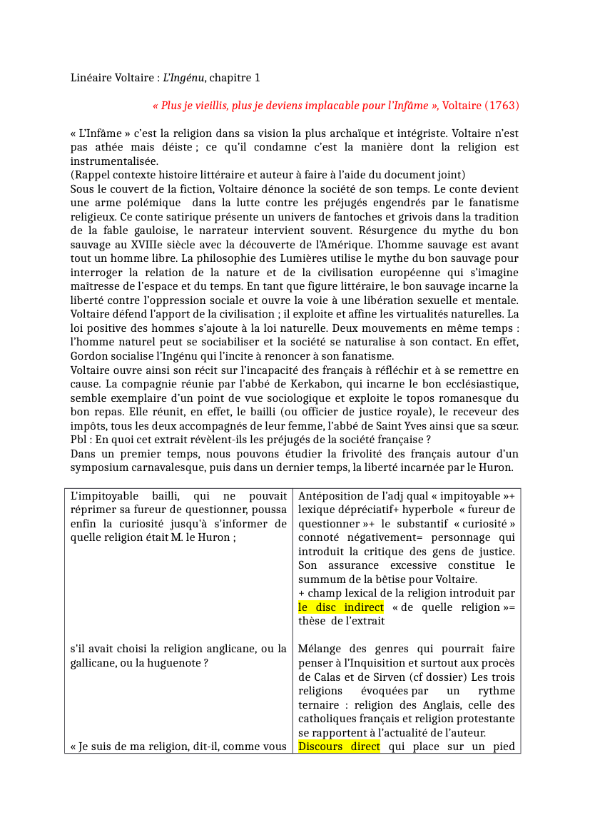 Prévisualisation du document Etude linéaire:  Voltaire : L’Ingénu , chapitre 1