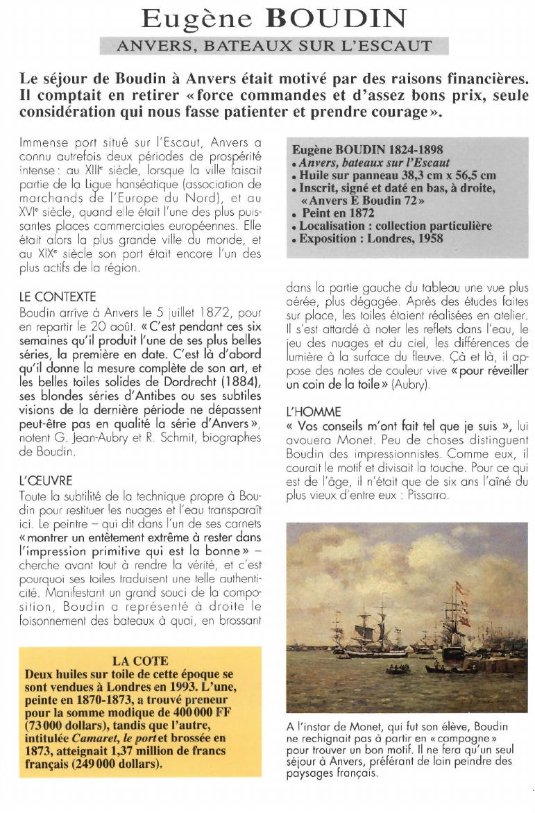 Prévisualisation du document Eugène BOUDIN:ANVERS, BATEAUX SUR L'ESCAUT.