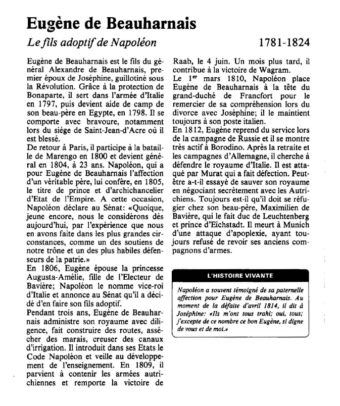 Prévisualisation du document Eugène de BeauharnaisLe fils adoptif de Napoléon.
