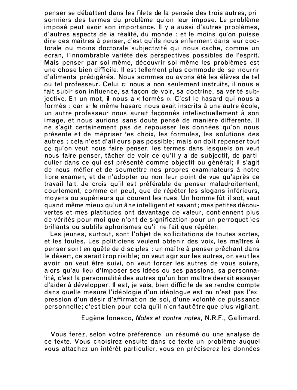 Prévisualisation du document Eugène Ionesco, Notes et contre notes, N.R.F., Gallimard. Commentaire
