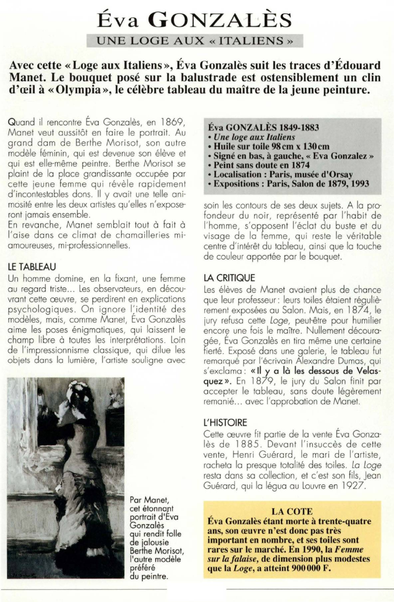 Prévisualisation du document Éva GONZALÈS:UNE LOGE AUX « ITALIENS » (ANALYSE DU TABLEAU).