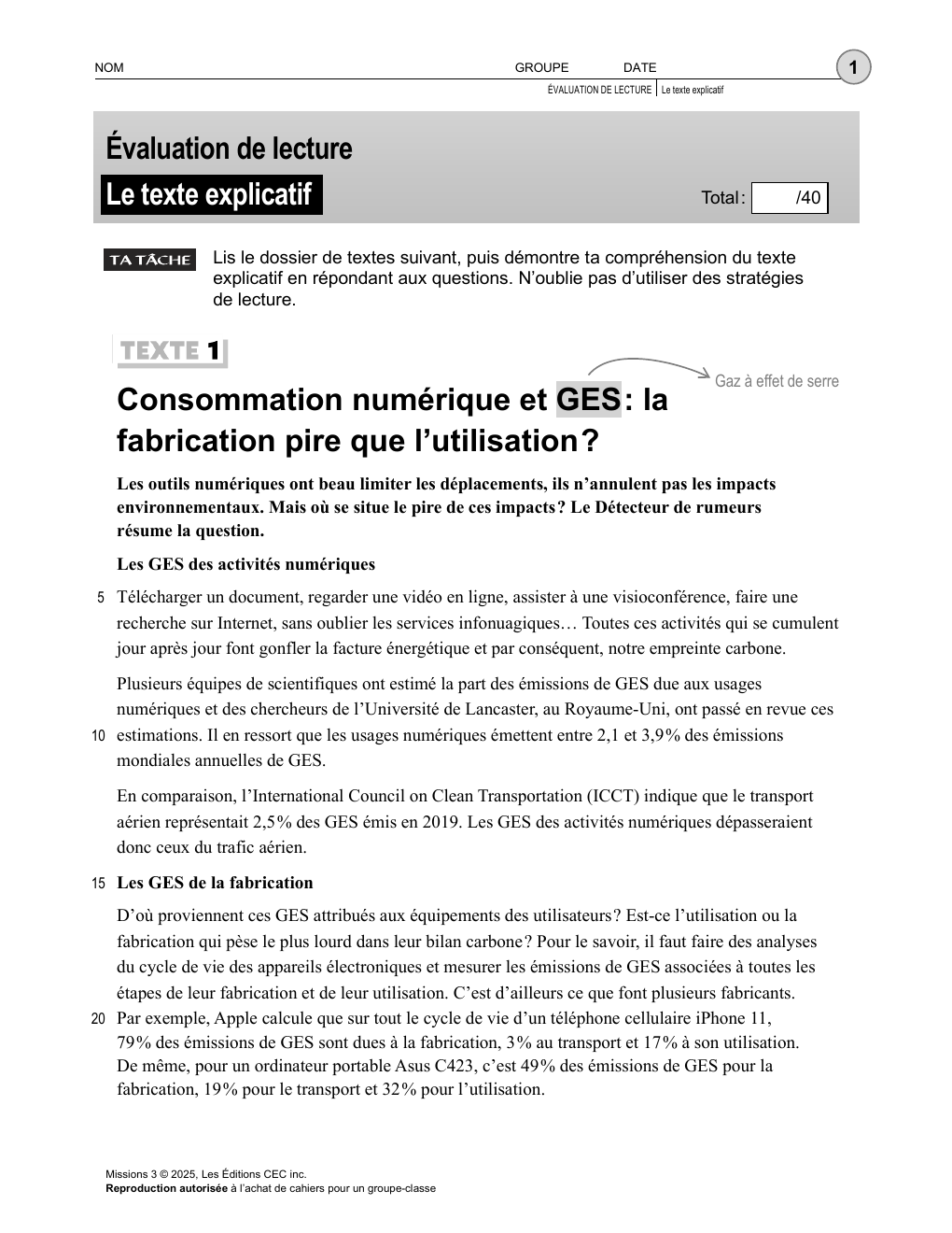 Prévisualisation du document ÉVALUATION DE LECTURE Le texte explicatif