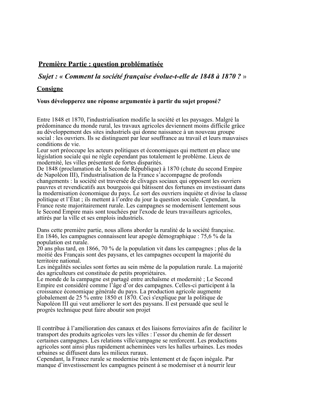 Prévisualisation du document Evolution de la société Française de 1848 à 1870