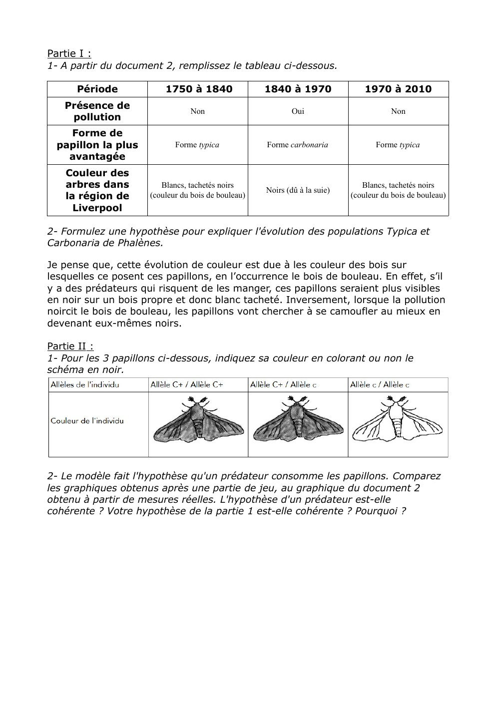 Prévisualisation du document Evolution papillons