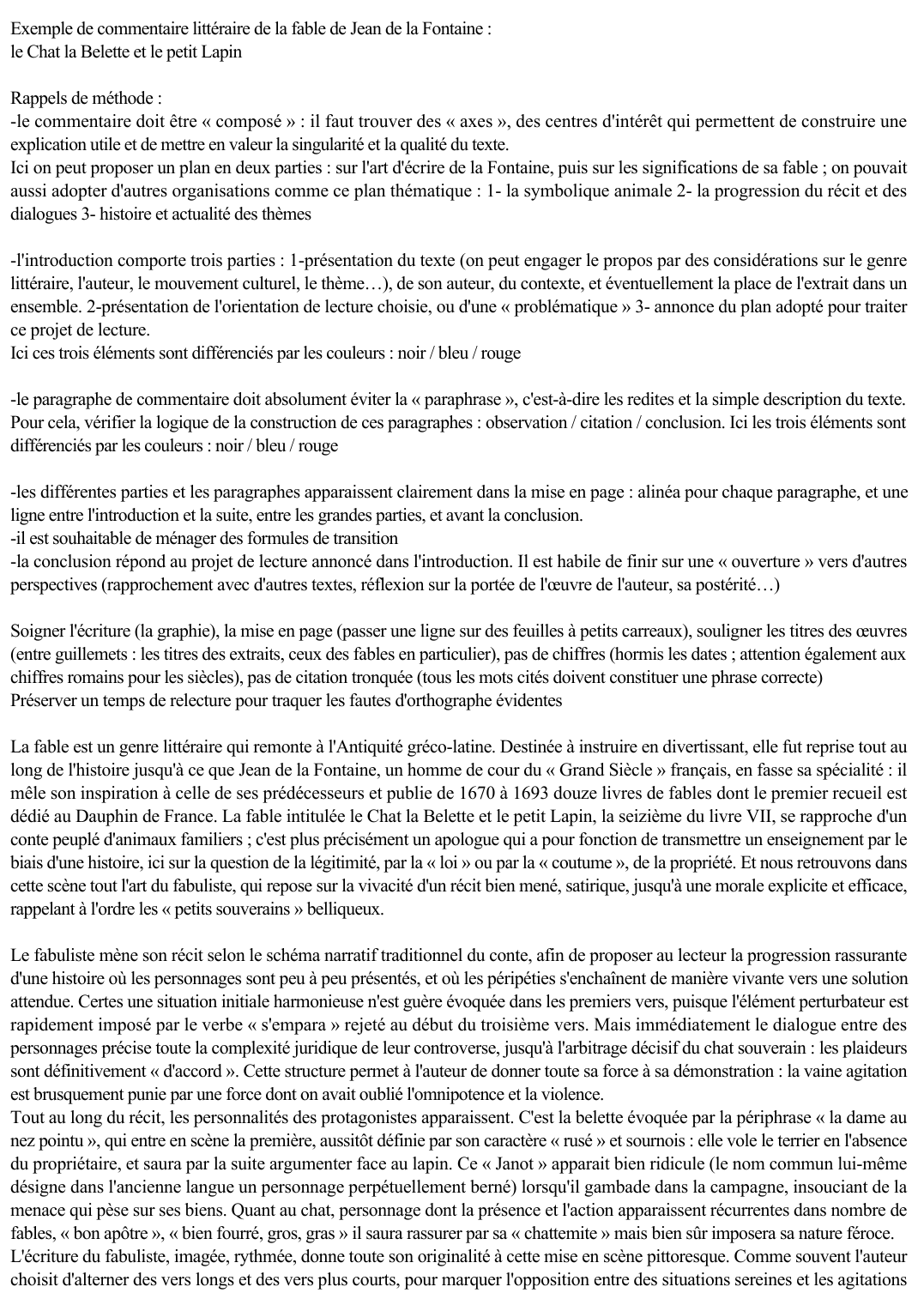 Prévisualisation du document Exemple de commentaire littéraire de la fable de Jean de la Fontaine :
le Chat la Belette et le petit Lapin