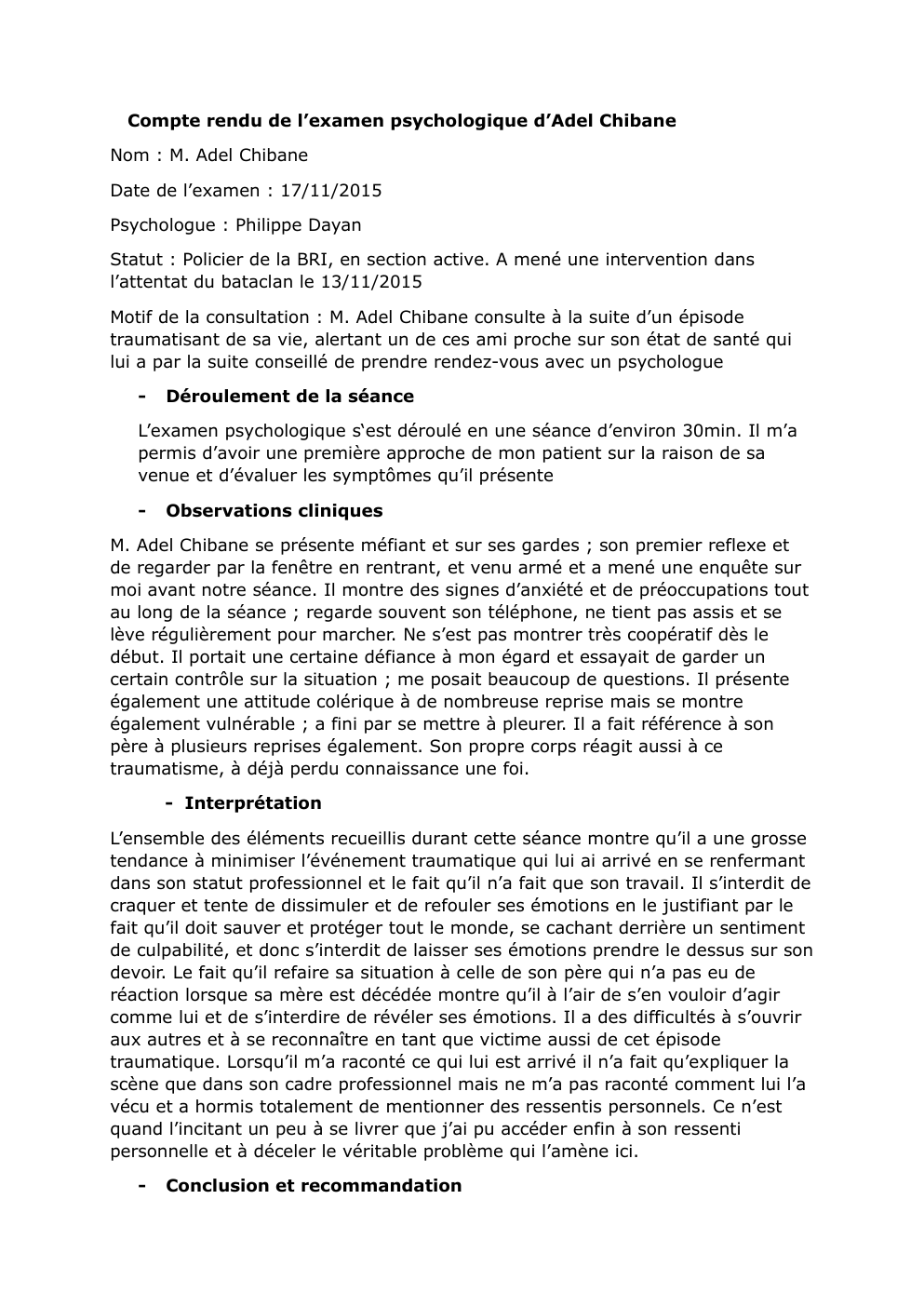 Prévisualisation du document Exemple de compte rendu psychologique inspiré de la série "En thérapie"