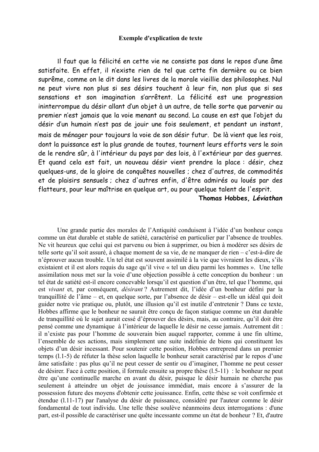 Prévisualisation du document exemple d'explication de texte en philosophie: Hobbes, Léviathan: le repos de l'âme