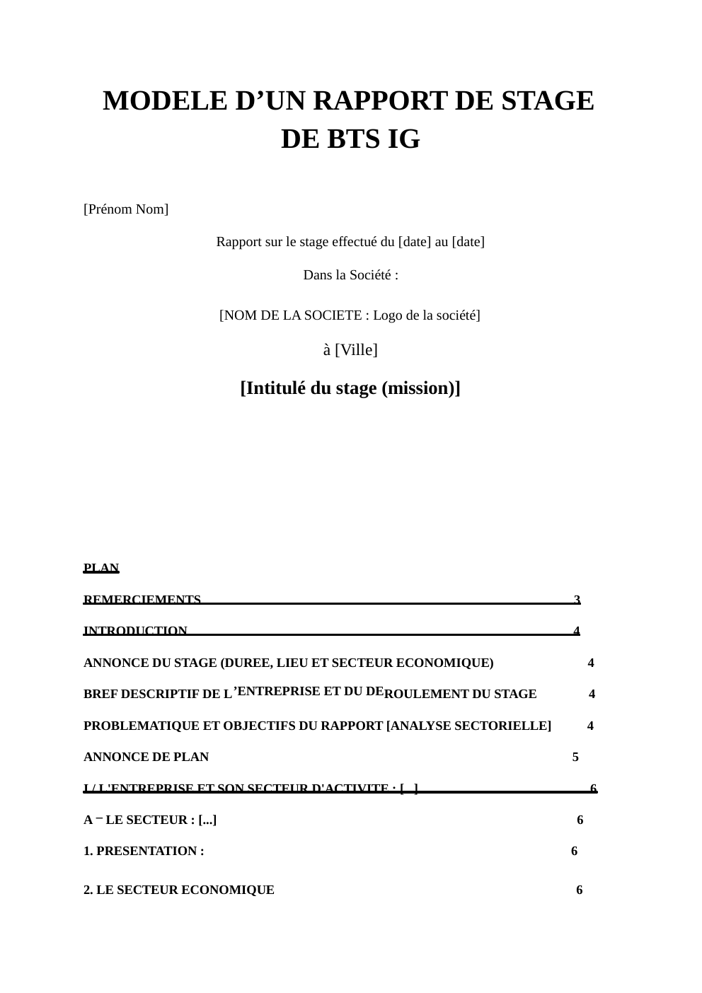 Prévisualisation du document Exemple / Modèle d'un rapport de stage