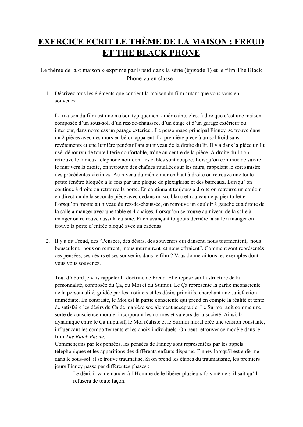 Prévisualisation du document EXERCICE ECRIT LE THÈME DE LA MAISON : FREUD ET THE BLACK PHONE