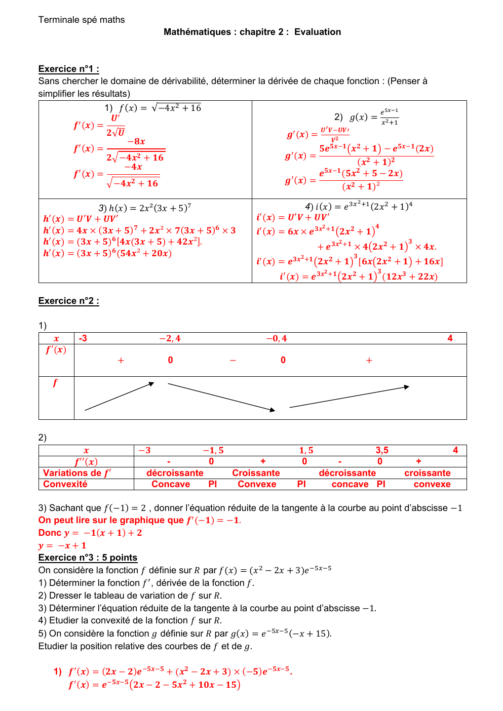 Prévisualisation du document Exercices Convexité Terminale spé maths Mathématiques : chapitre 2 : Evaluation