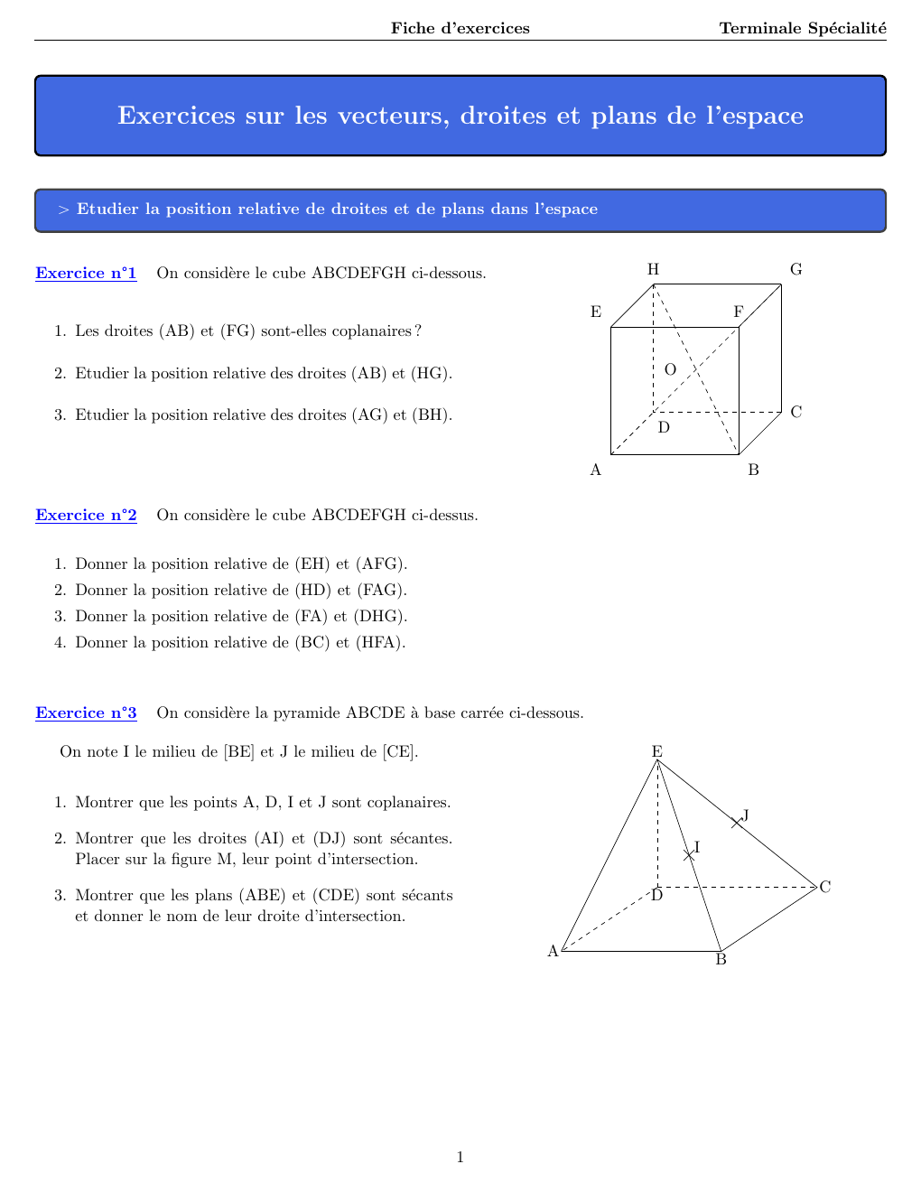 Prévisualisation du document Exercices vecteurs, droites et plan