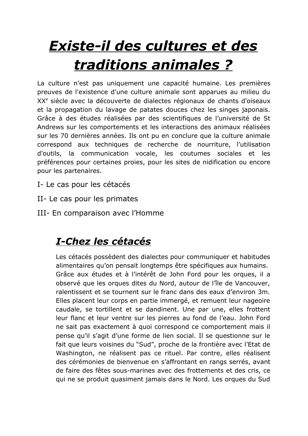 Prévisualisation du document Existe-il des cultures et des traditions animales ?