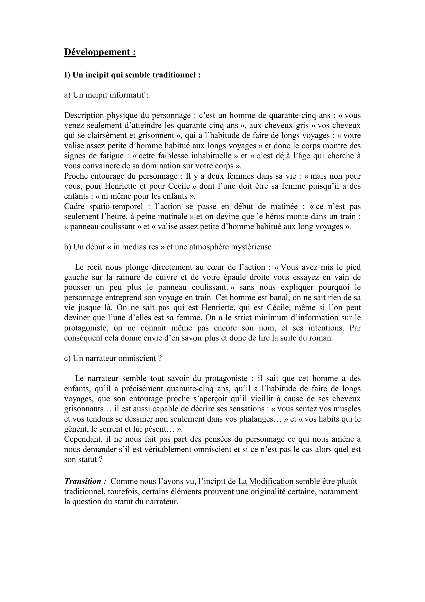 Prévisualisation du document Explication de l'incipit de La Modification, Michel Butor