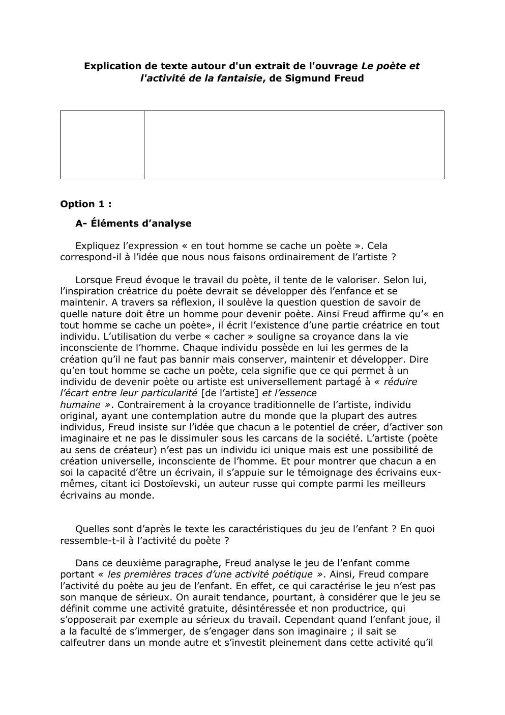 Prévisualisation du document Explication de texte autour d'un extrait de l'ouvrage Le poète et l'activité de la fantaisie, de Sigmund Freud
