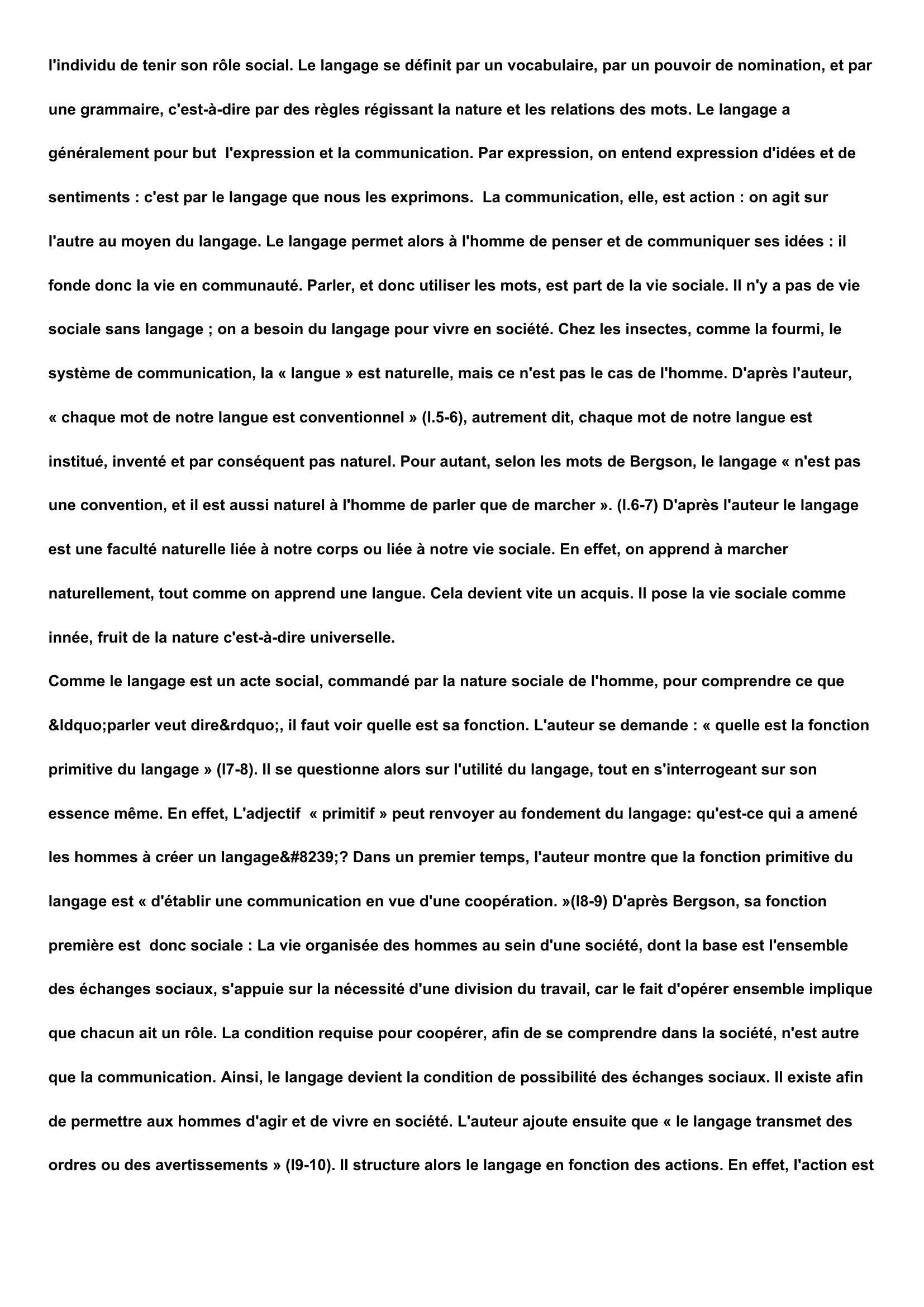 Prévisualisation du document Explication de texte Bergson le langage