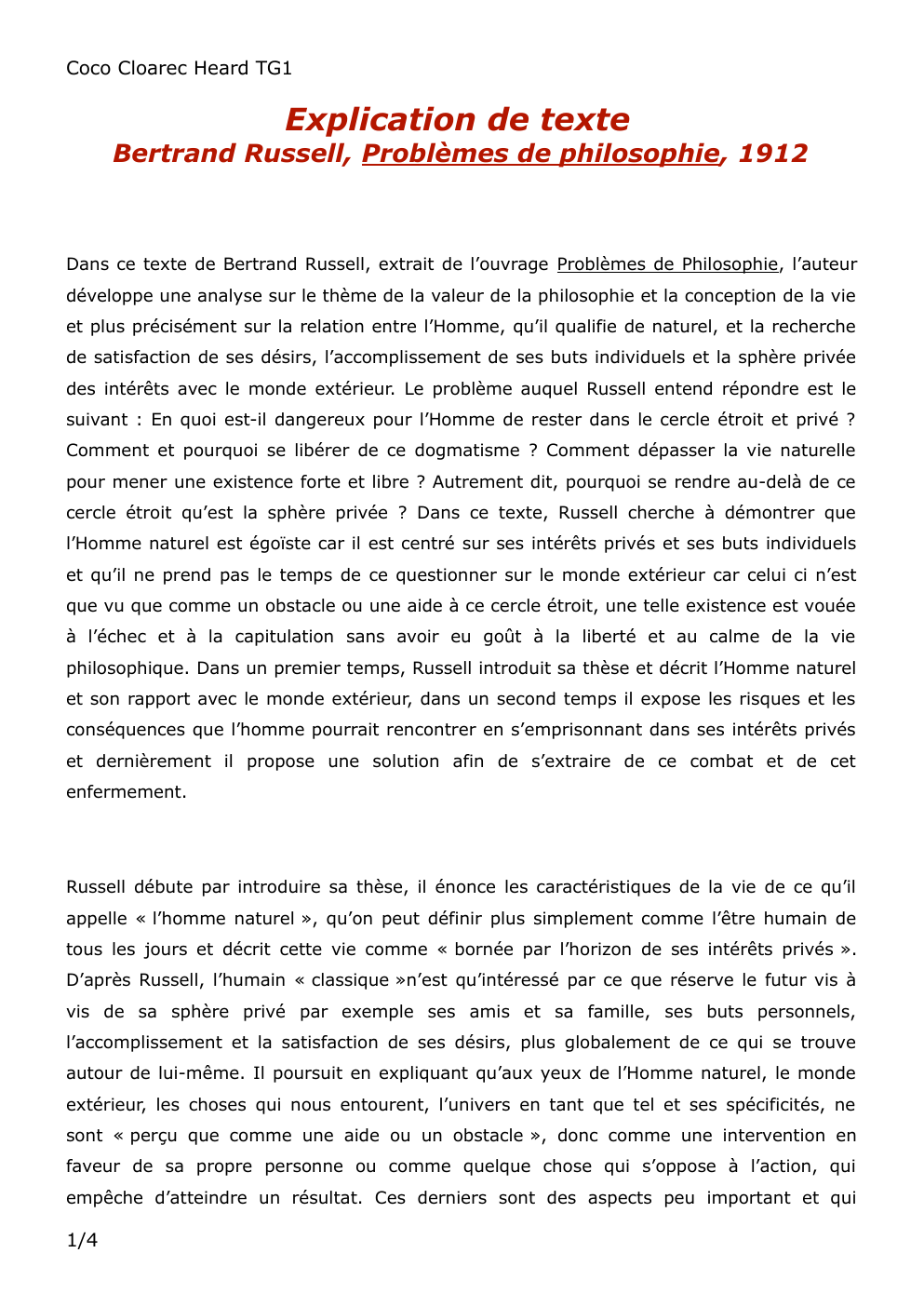 Prévisualisation du document Explication de texte, Bertrand Russel, Problème de philosophie