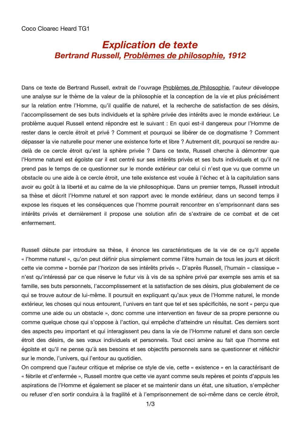 Prévisualisation du document Explication de texte, Bertrand Russell, Problèmes de philosphie, 1912