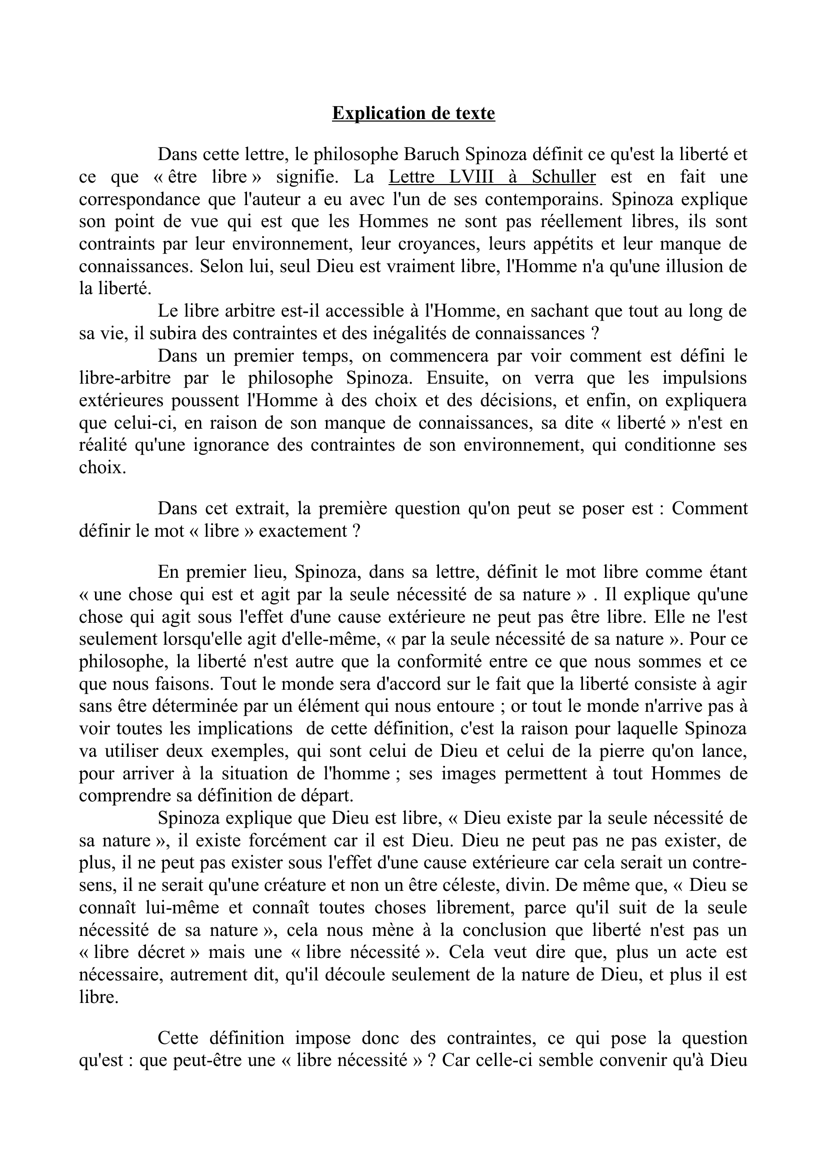 Prévisualisation du document Explication de Texte de Spinoza "Lettre LVII à Shuller