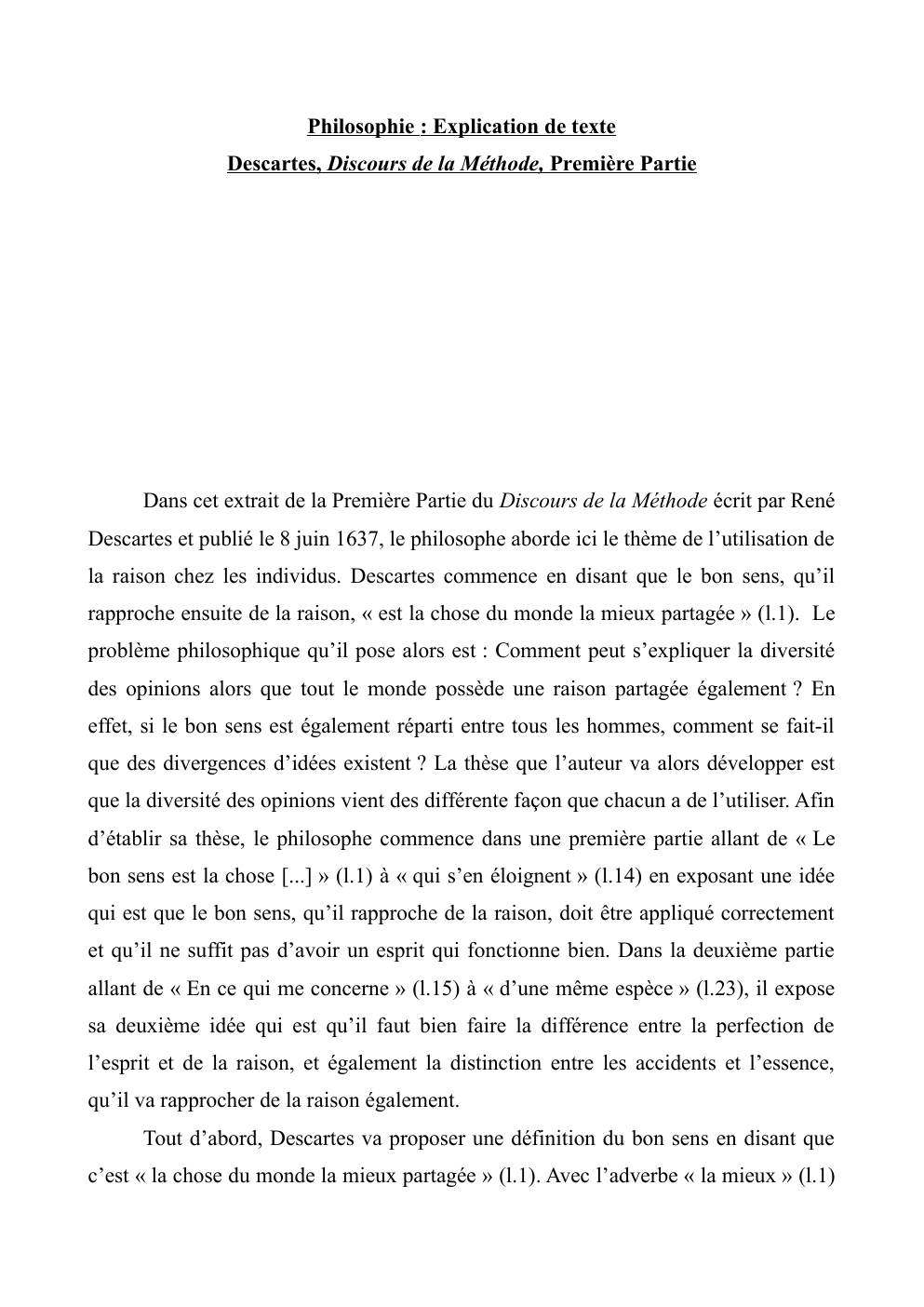 Prévisualisation du document Explication de texte : Descartes, Discours de la Méthode, Première Partie