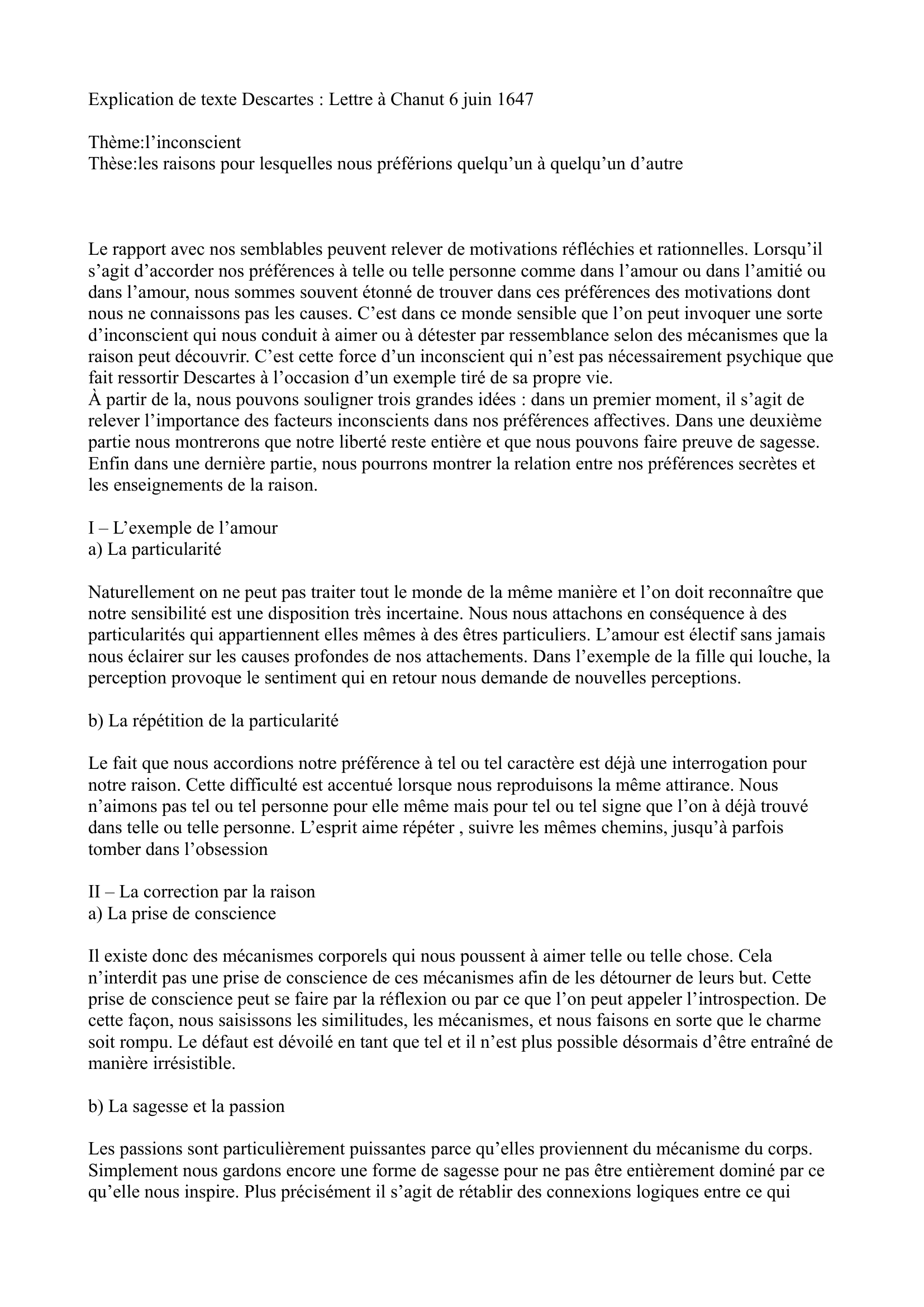 Prévisualisation du document Explication de texte Descartes lettre à Chanut 6 juin 1647