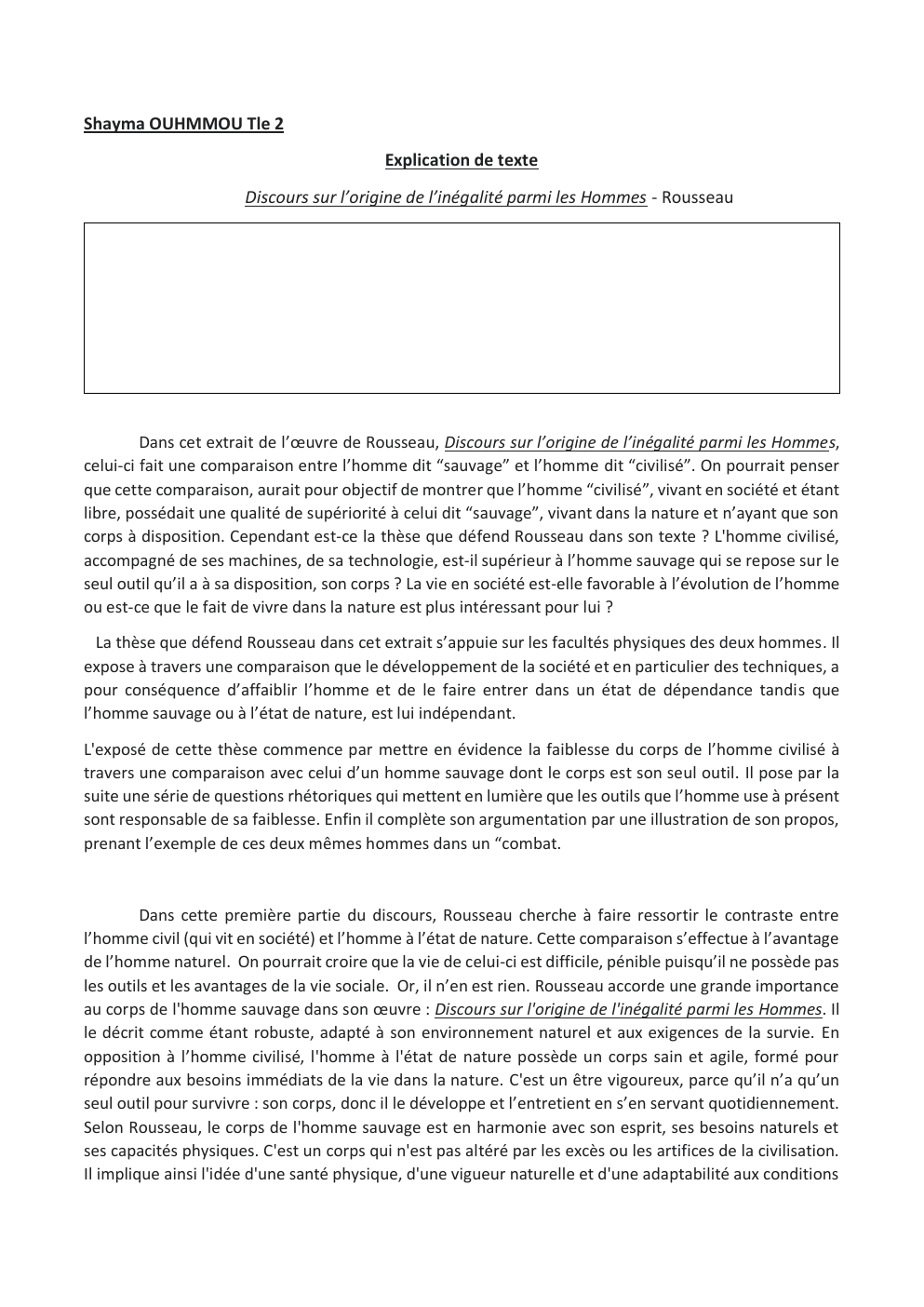 Prévisualisation du document Explication de texte Discours sur l’origine de l’inégalité parmi les Hommes - Rousseau