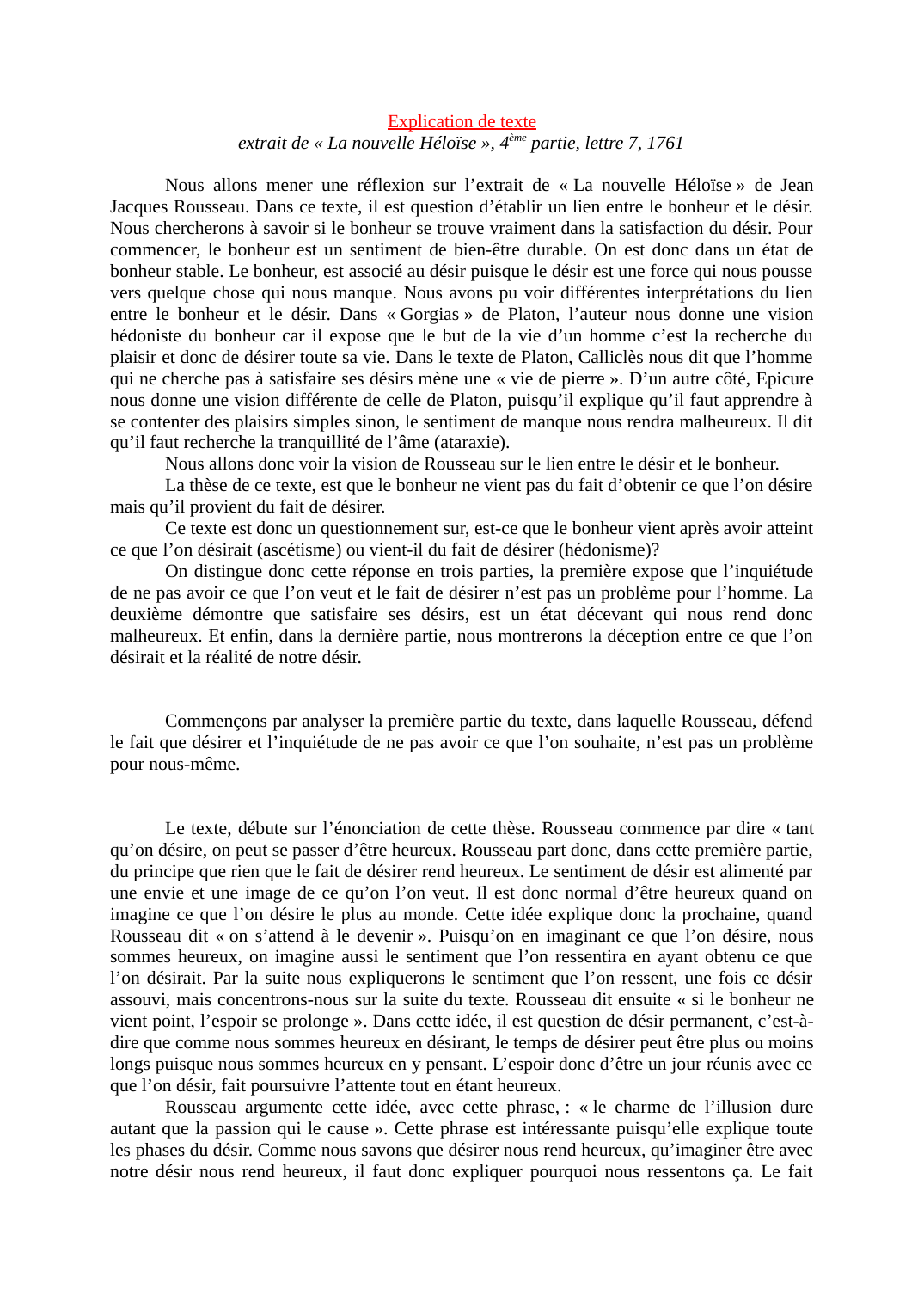 Prévisualisation du document Explication de texte extrait de « La nouvelle Héloïse », 4 ème partie, lettre 7, 1761