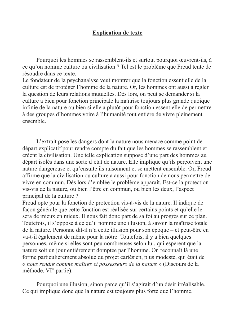 Prévisualisation du document explication de texte freud; se protéger de la nature