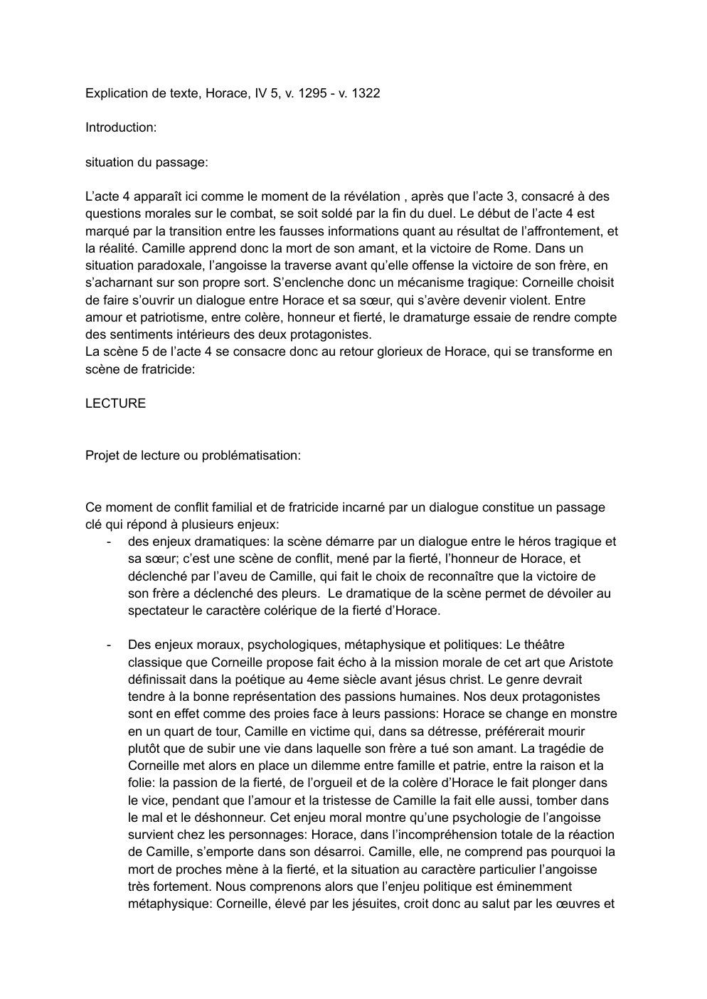 Prévisualisation du document Explication de texte, Horace, acte IV, scène 5