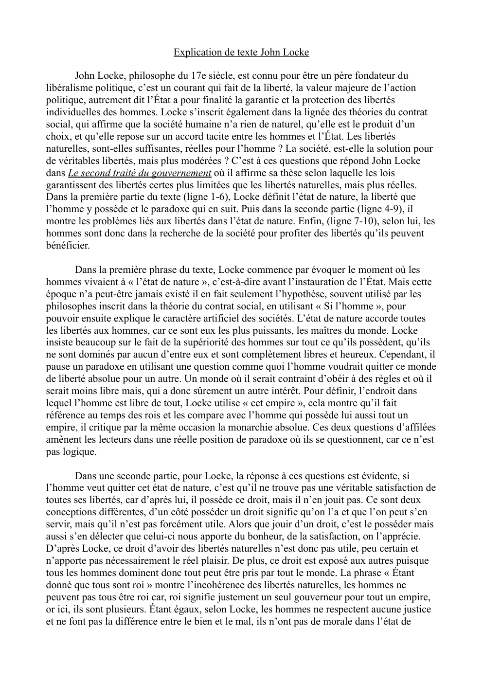 Prévisualisation du document Explication de texte John Locke  « l’état de nature »