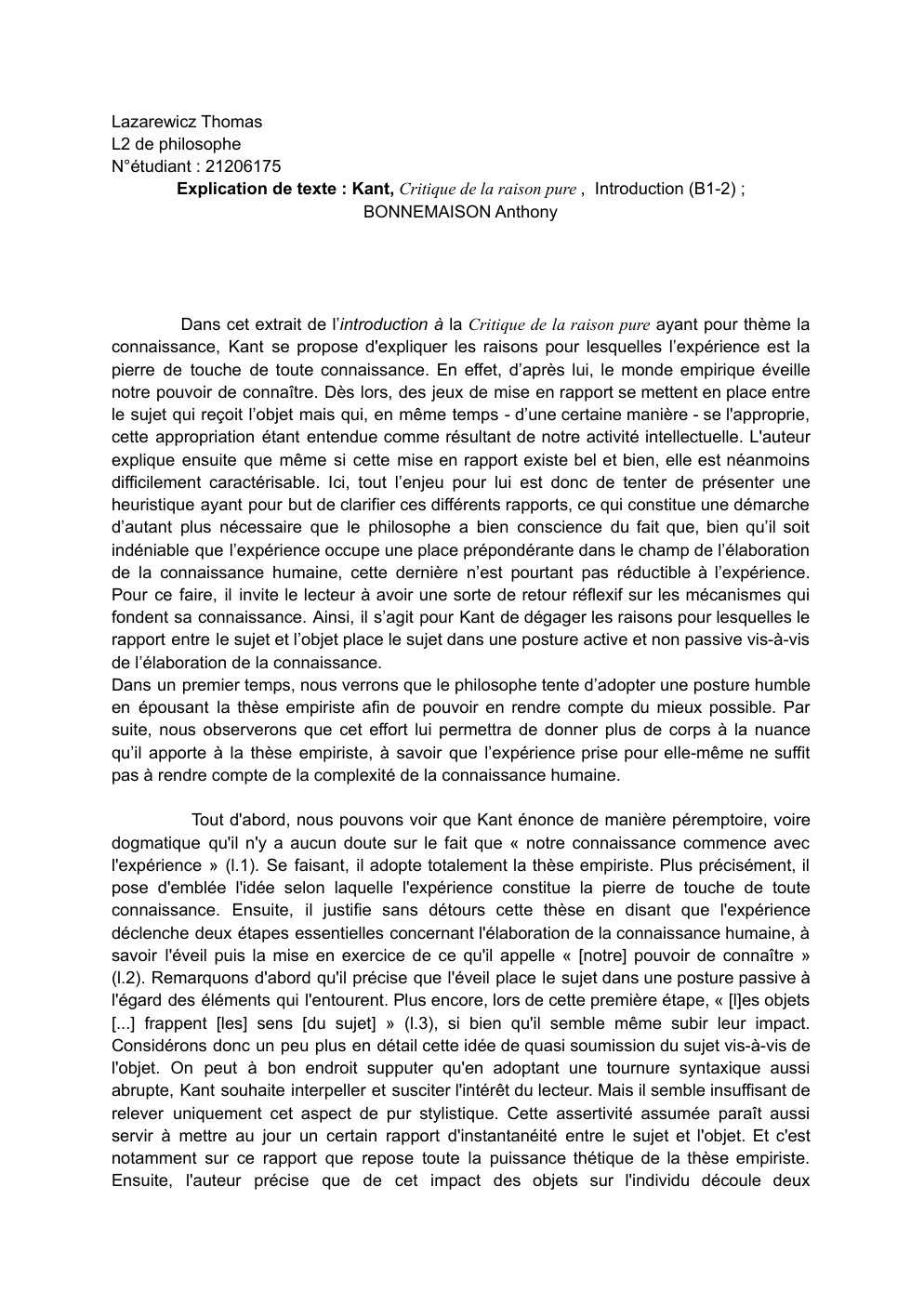 Prévisualisation du document Explication de texte _ Kant, Critique de la raison pure ,  Introduction (B1-2)