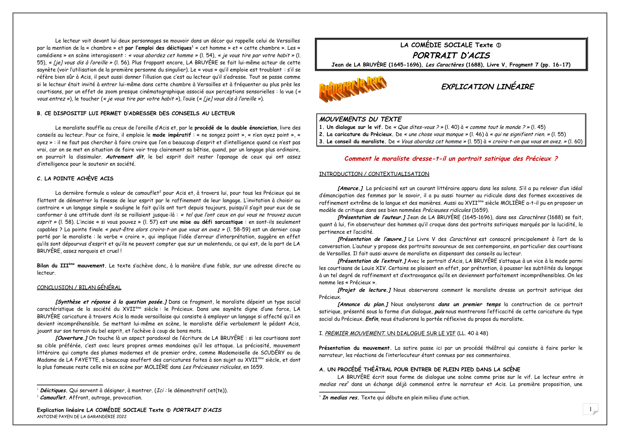 Prévisualisation du document explication de texte: LA BRUYÈRE caricature Acis