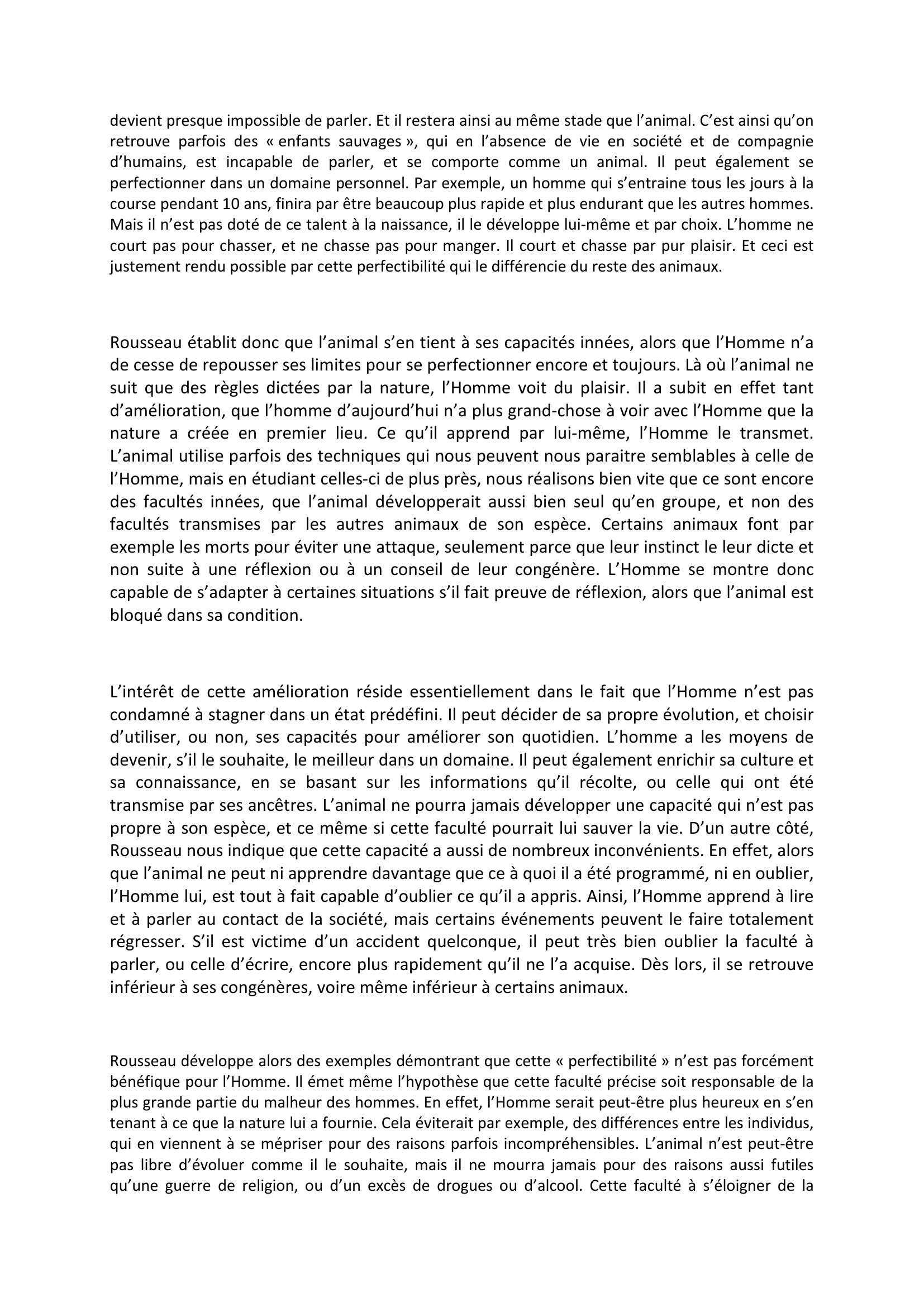 Prévisualisation du document Explication de Texte : La Perfectibilité chez Rousseau