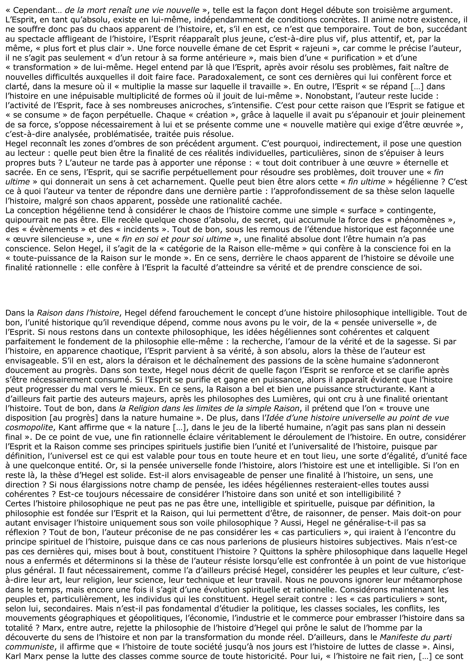 Prévisualisation du document Explication de texte La Raison dans l'Histoire, Friedrich Hegel