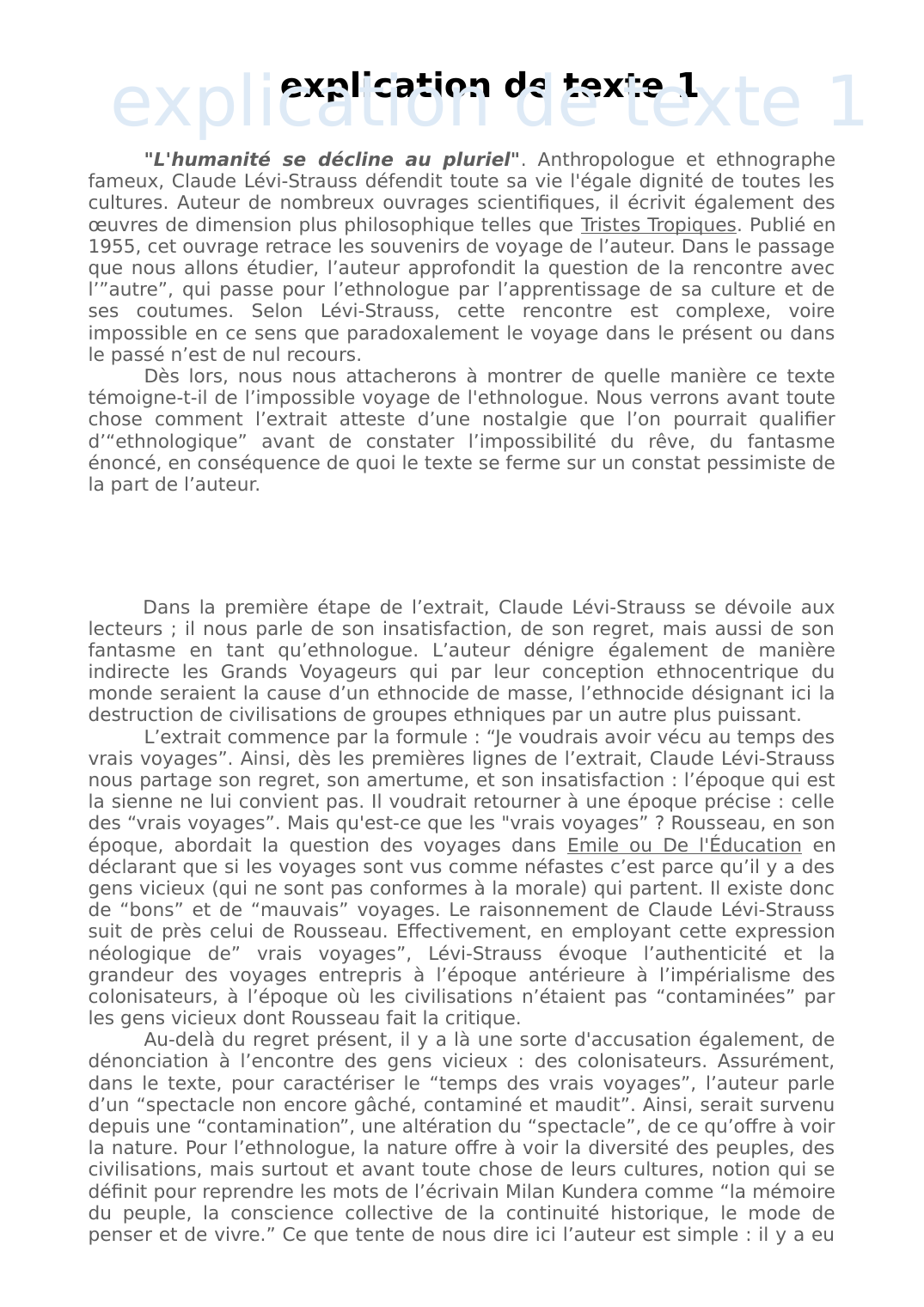 Prévisualisation du document EXPLICATION DE TEXTE Lévi-Strauss - Tristes Tropiques