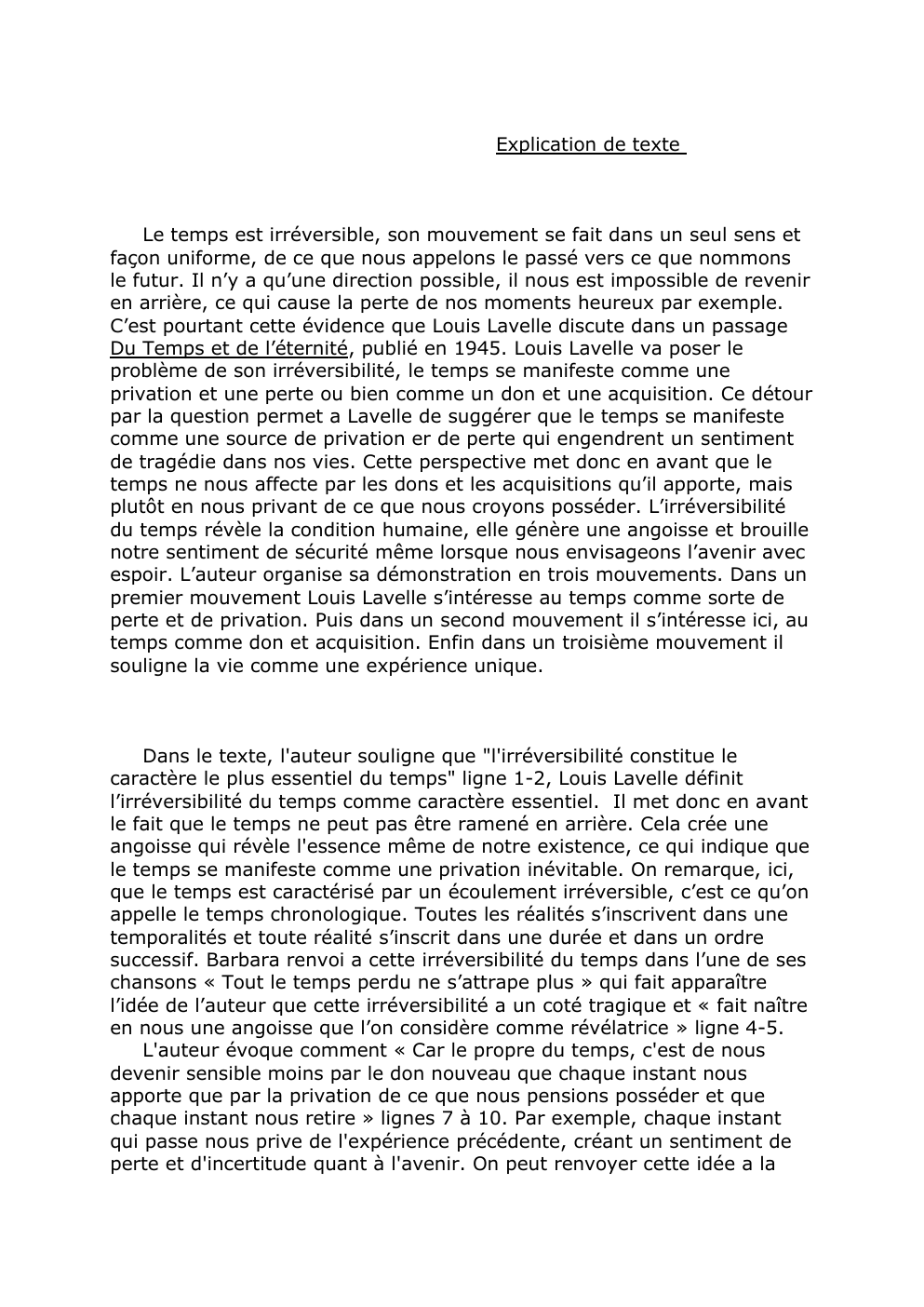 Prévisualisation du document Explication de texte  Louis Lavelle - Du Temps et de l’éternité