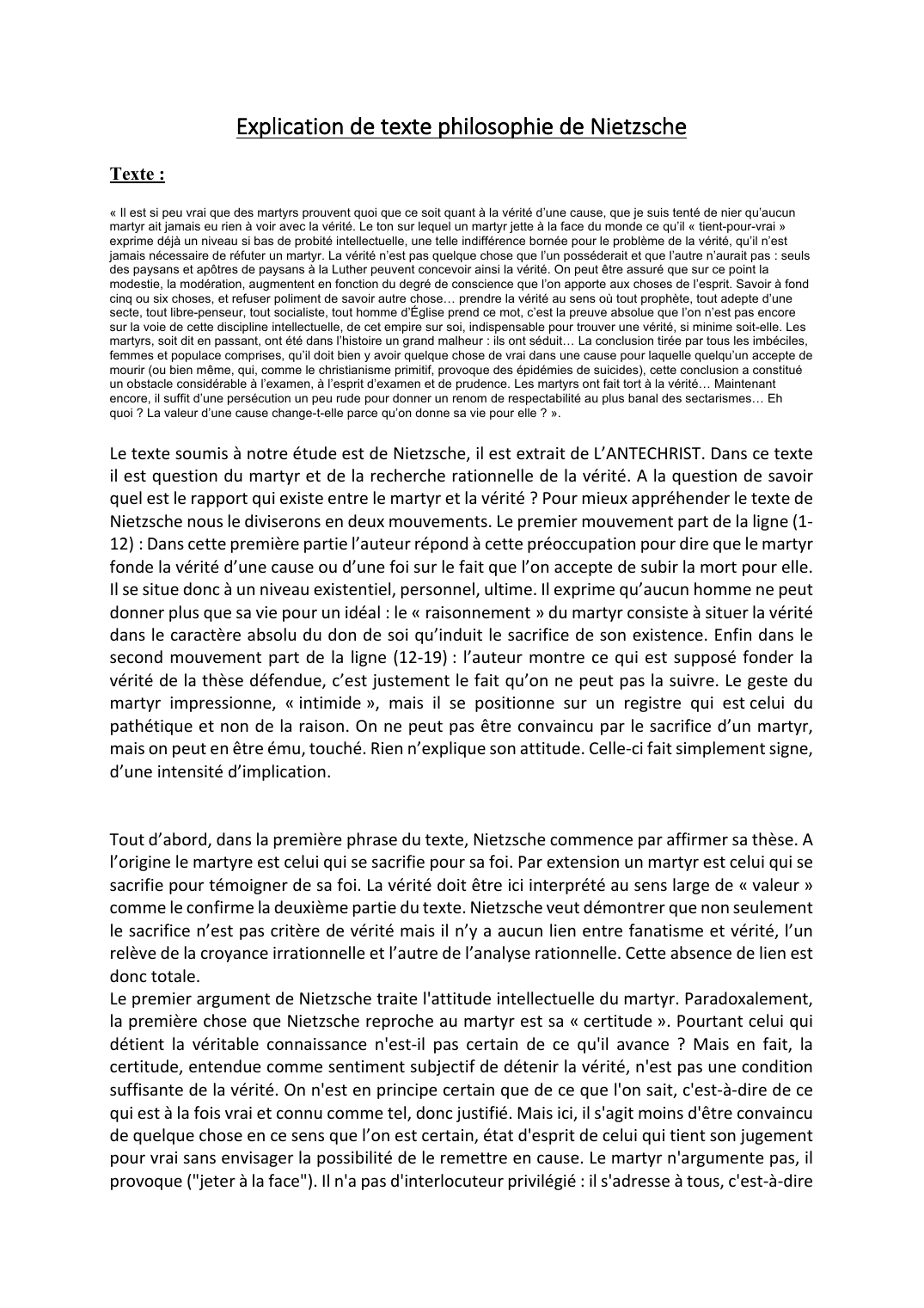 Prévisualisation du document Explication de texte Nietzsche de L’ANTECHRIST