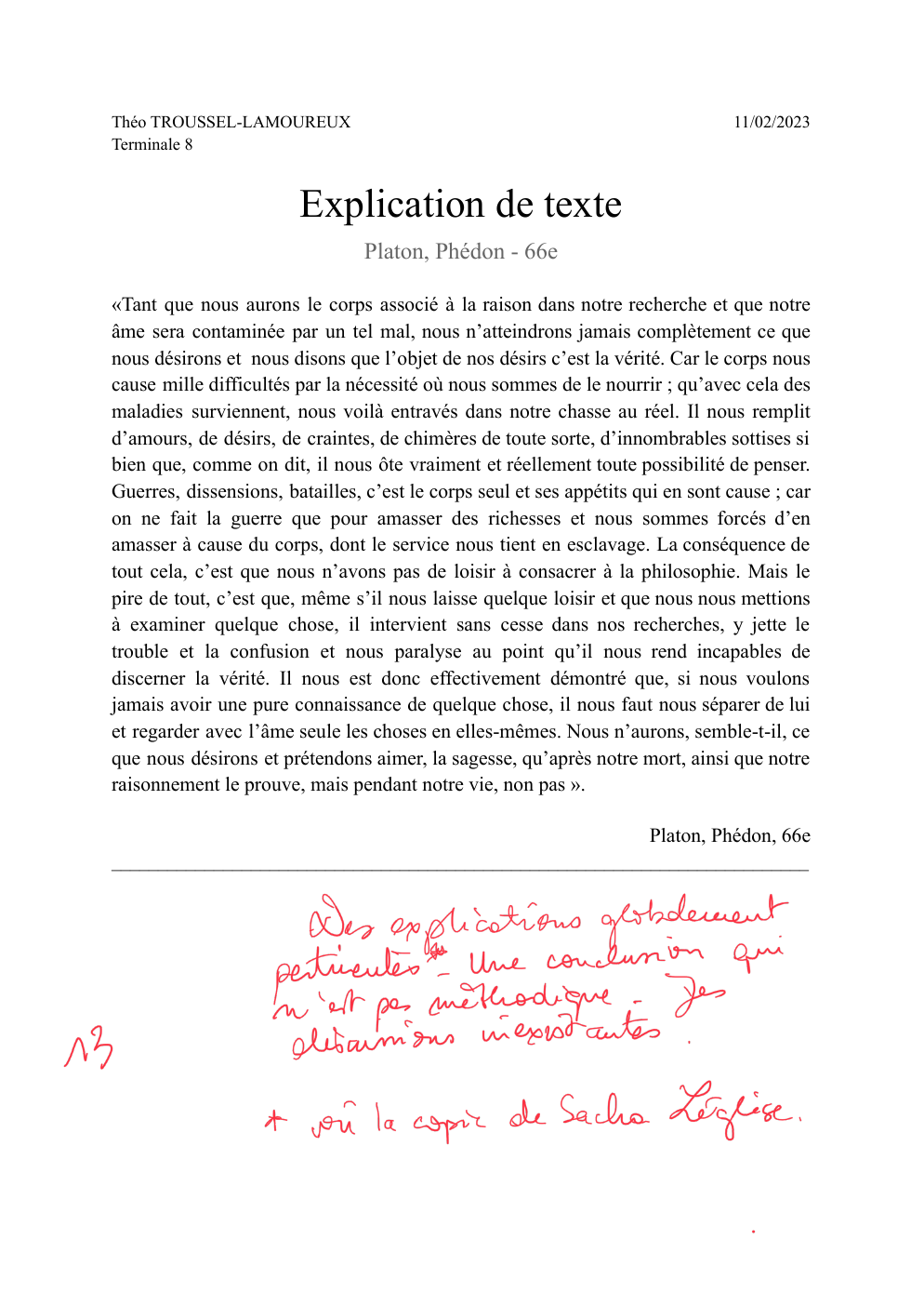 Prévisualisation du document Explication de texte - Platon, Phédon 66e