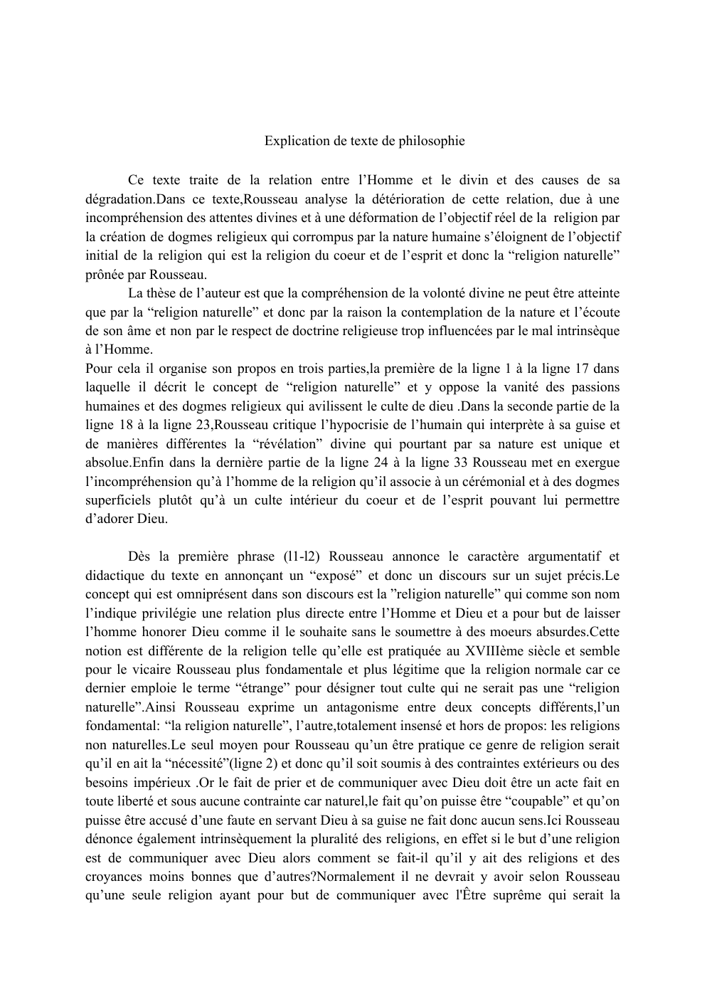 Prévisualisation du document explication de texte Profession de foi du vicaire savoyard Rousseau