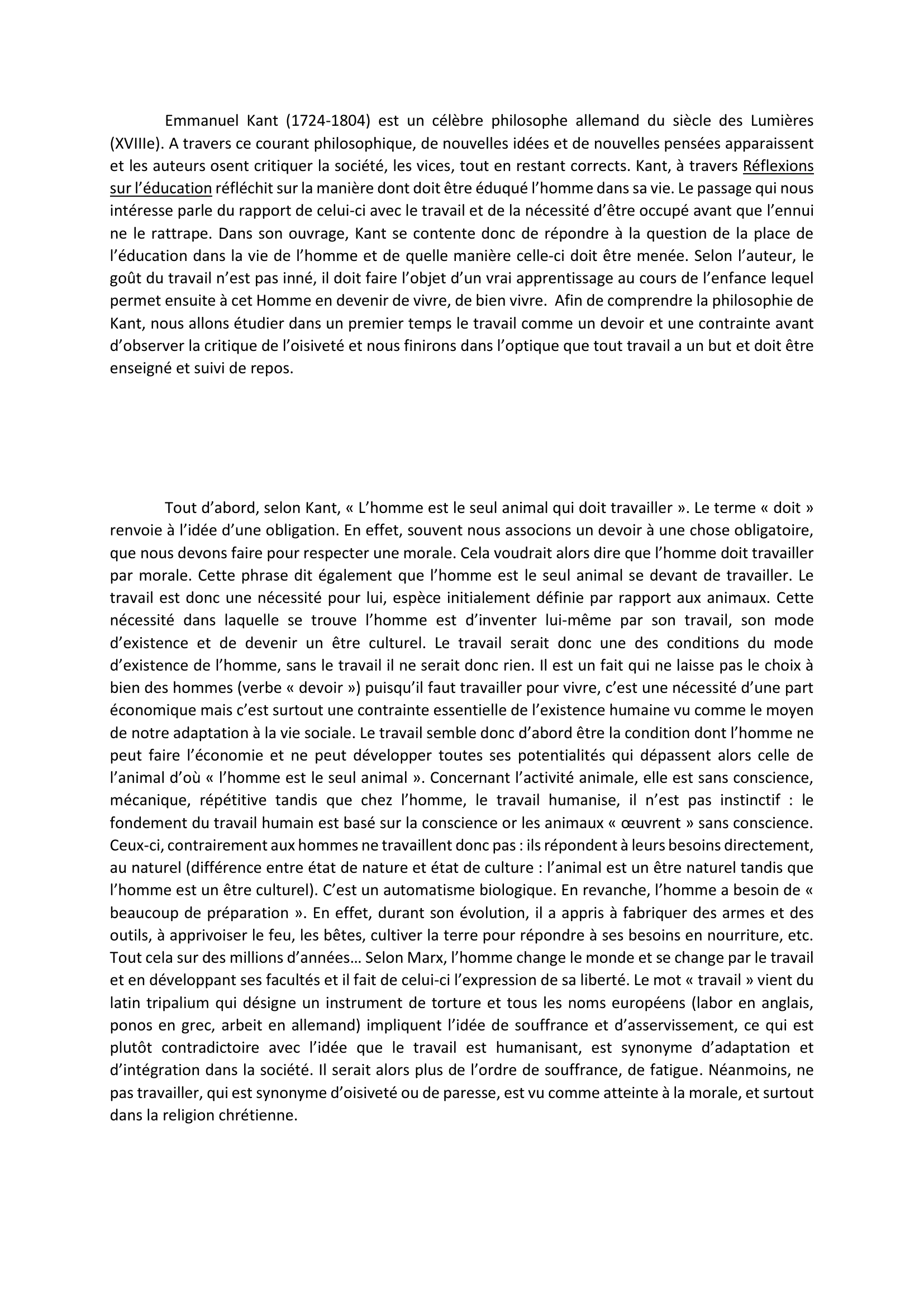 Prévisualisation du document Explication de texte, Réflexions sur l'éducation de Kant