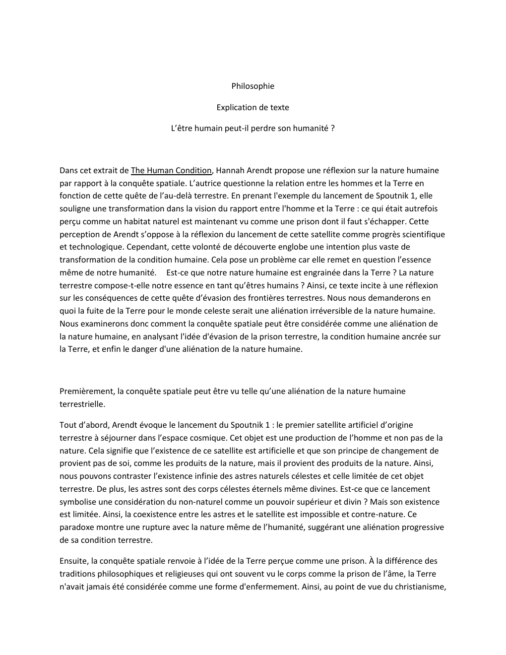 Prévisualisation du document Explication de texte sur la condition humaine - Philosophie Explication de texte L’être humain peut-il perdre son humanité ?